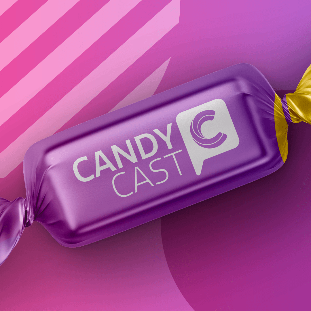 CandyCast logo, candy wrapper